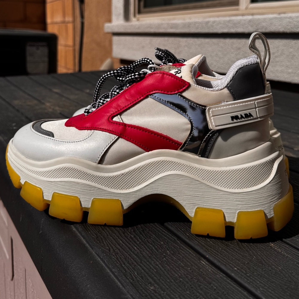 Prada Sneakers with Red and Yellow Accents